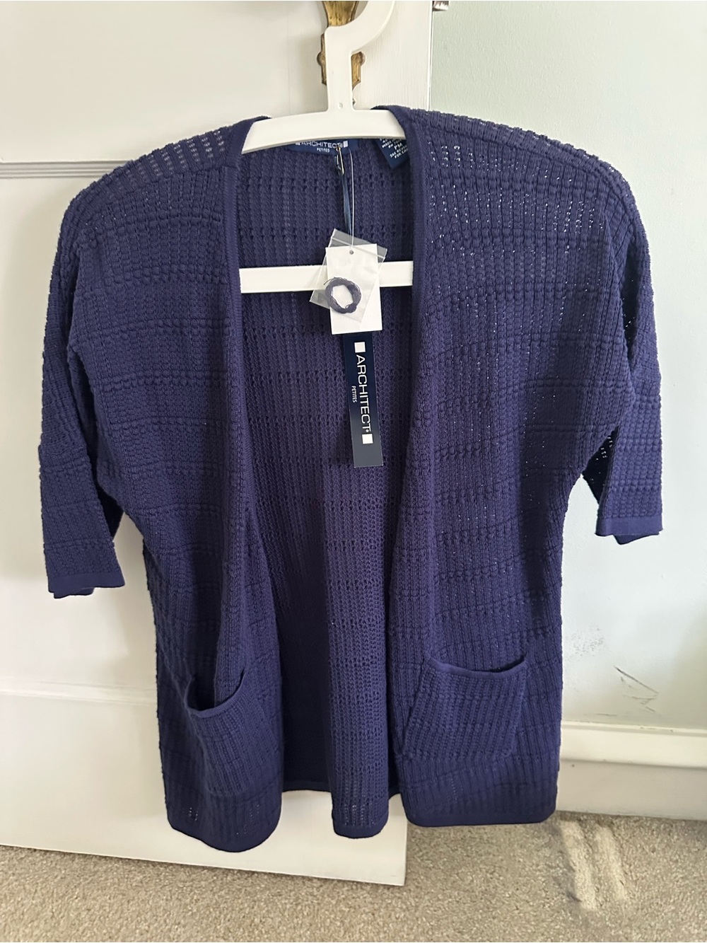 Architect Navy Open-Knit Pocket Cardigan